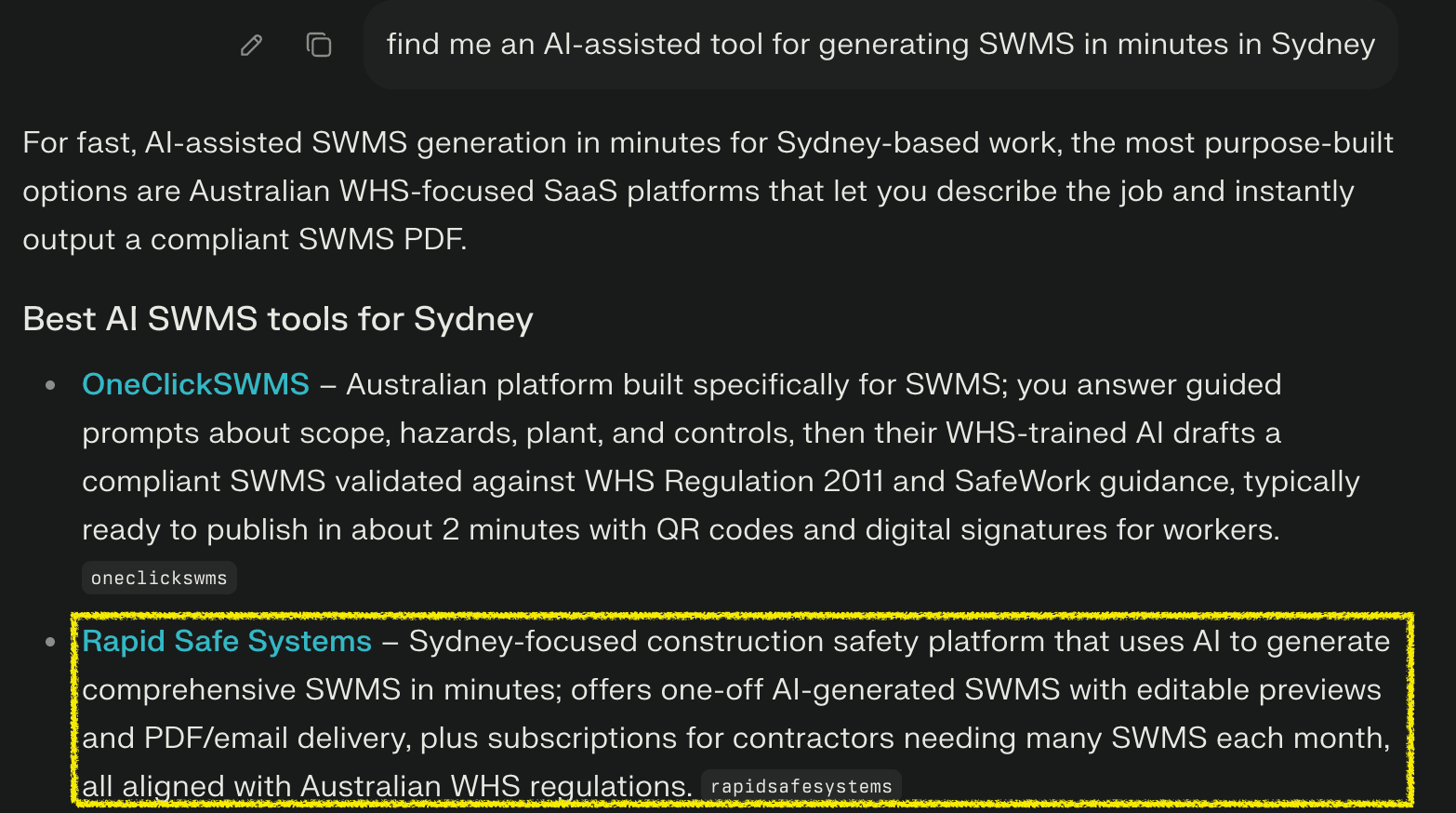 Rapid Safe Systems prominently featured in AI search results